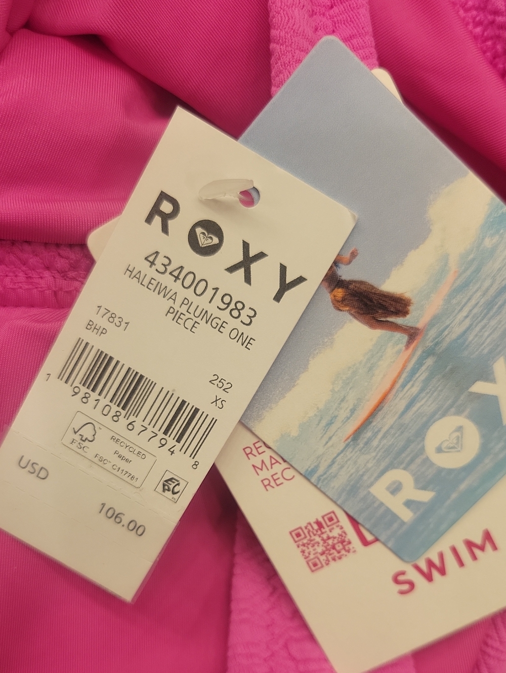 Roxy Haleiwa Plunge Hot Pink Textured One-Piece Swimsuit, XS - Picture 16 of 16